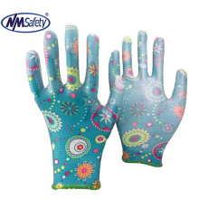 NMSAFETY printed polyester liner pu coated work gloves